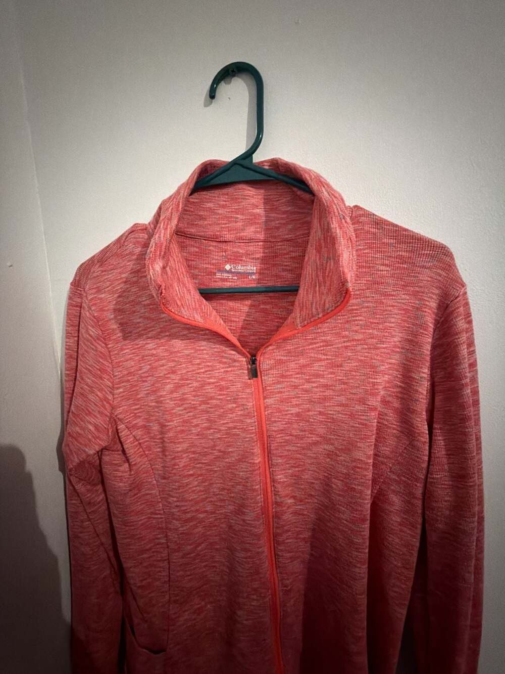 Columbia Full Zip Jacket Size L Coral Pink Marled Fleece Long Sleeve